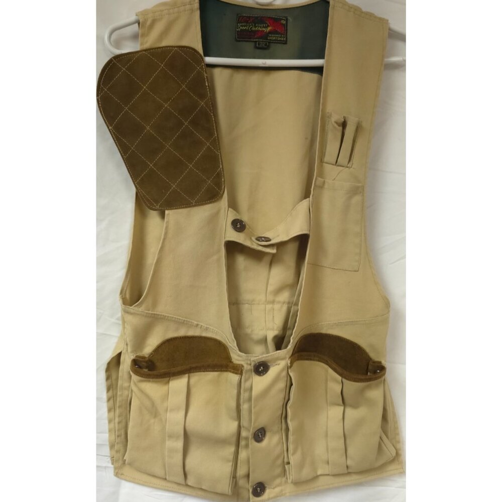 Vtg 10X Hunting Skeet Sporting Clays Shooting Leather Pad Button Vest Sz 32, USA